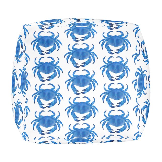 Blue Crab Ocean Pattern Pouf (Bottom)
