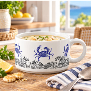 Blue Crab Ocean Waves Nautical Soup Bowl