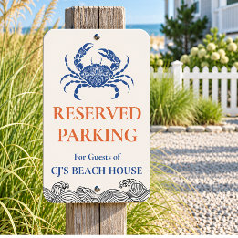 Blue Crab Ocean Waves Reserved Guest Parking Metal Sign
