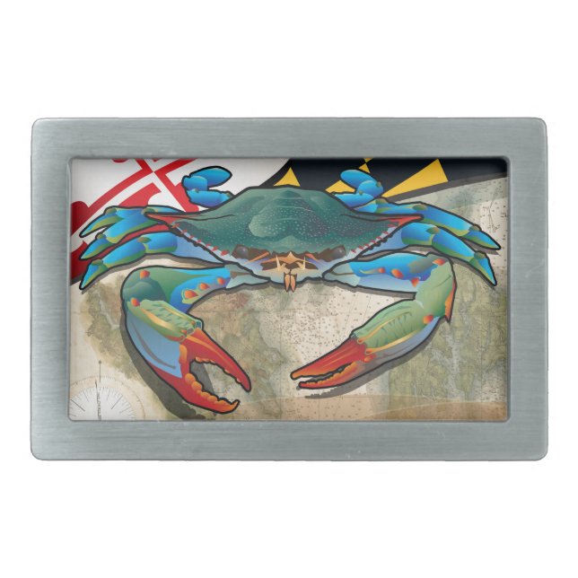 Blue Crab of Maryland Rectangular Belt Buckle (Front)