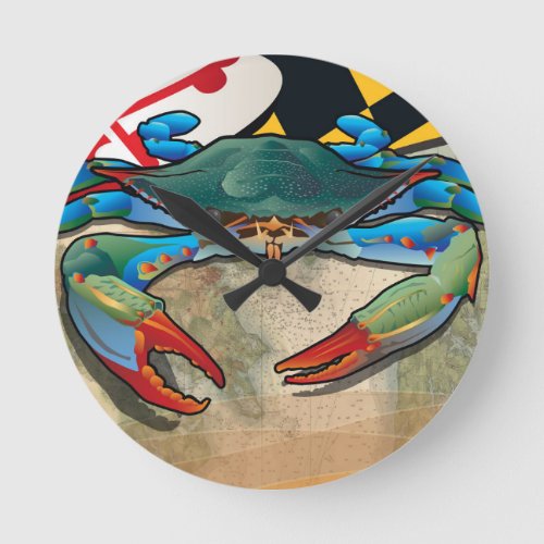 Blue Crab of Maryland Round Clock