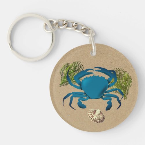 Blue Crab on Beach Acrylic Keychain