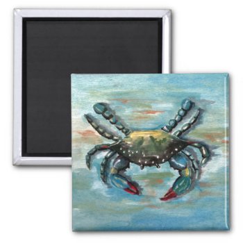 Blue Crab On Blue Magnet by Eclectic_Ramblings at Zazzle