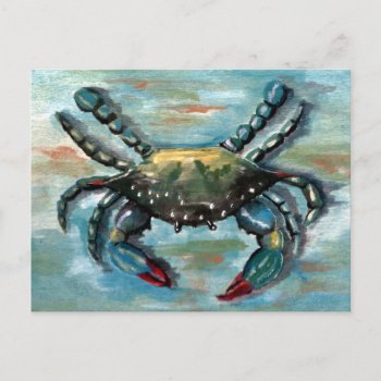 Blue Crab On Blue Postcard by Eclectic_Ramblings at Zazzle