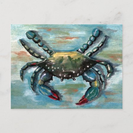 Blue Crab On Blue Postcard