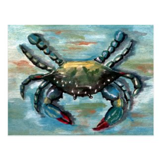 Blue Crab on Blue Postcard