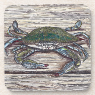 Blue Crab on Dock Coaster Set