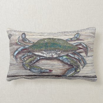Blue Crab On Dock Lumbar Throw Pillow by Eclectic_Ramblings at Zazzle