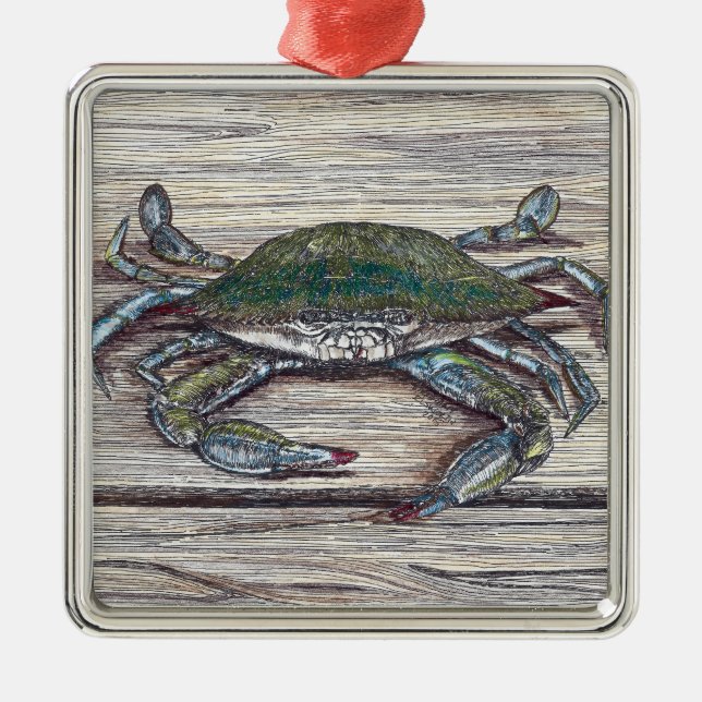 Blue Crab on Dock Premium Ornament (Front)