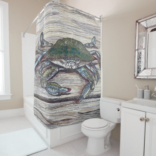 Blue Crab on Dock Shower Curtain Zazzle