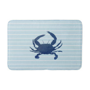 Blue Crab Painting Stripe Bath Mat