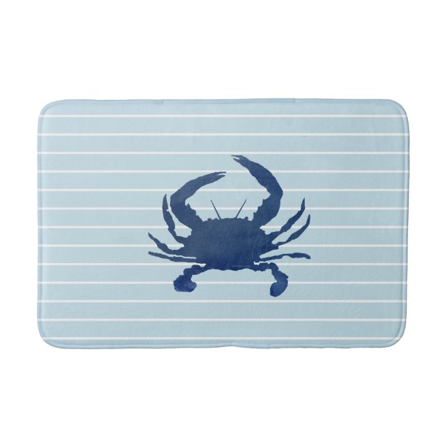 Blue Crab Painting Stripe Bath Mat (Front)