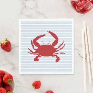 Blue Crab Painting Stripe Nautical Napkins