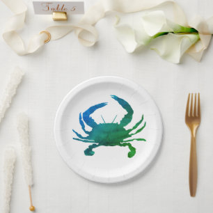 Blue Crab Painting Stripe Paper Plates