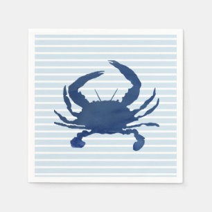Blue Crab Painting Stripe Paper Plates Napkins