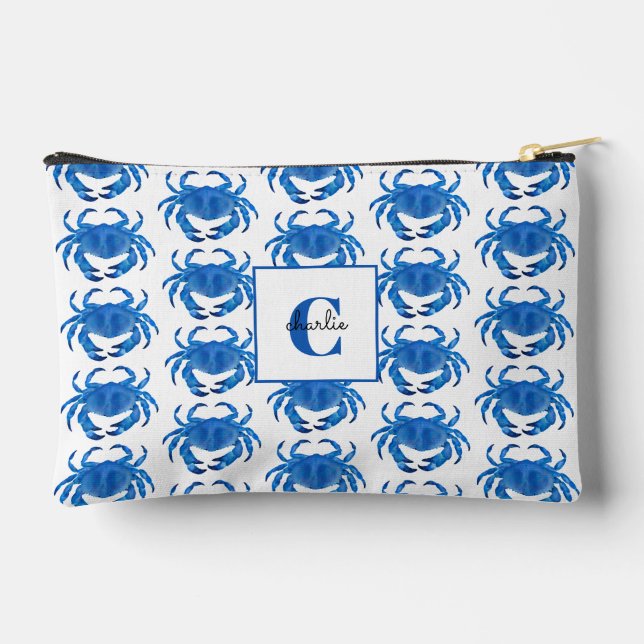 Blue Crab Pattern Accessory Pouch (Back)
