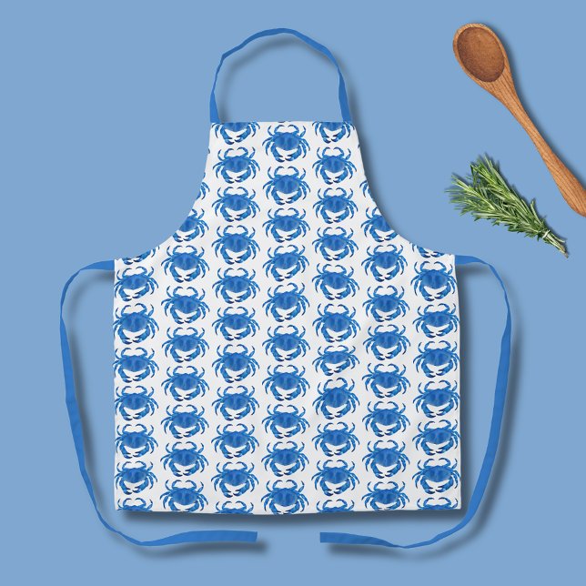 Blue Crab Pattern Apron (Blue crab pattern kitchen apron on white background. )