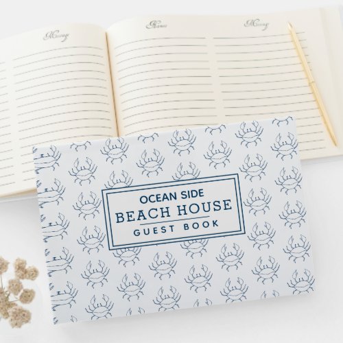 Blue Crab Pattern _ Beach House Vacation Rental Guest Book