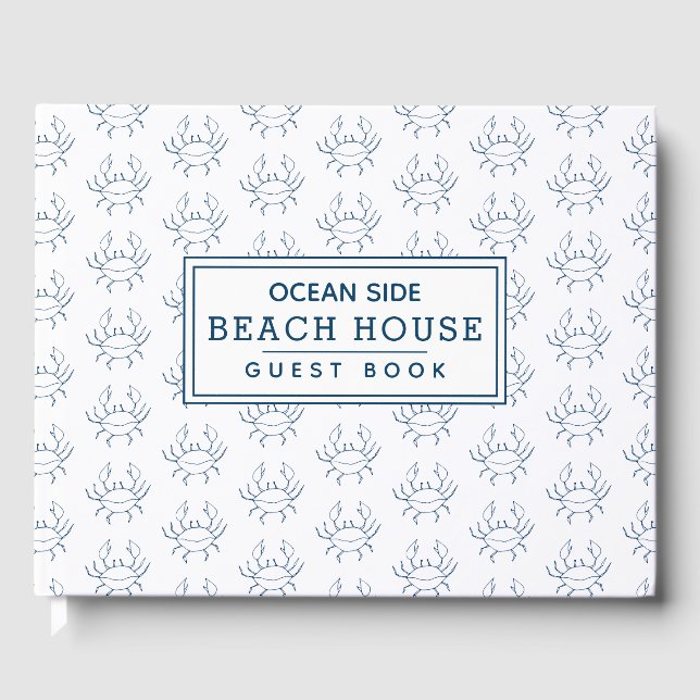 Blue Crab Pattern - Beach House Vacation Rental Guest Book (Front)