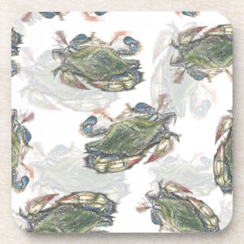 Blue Crab Pattern Beverage Coaster by Eclectic_Ramblings at Zazzle