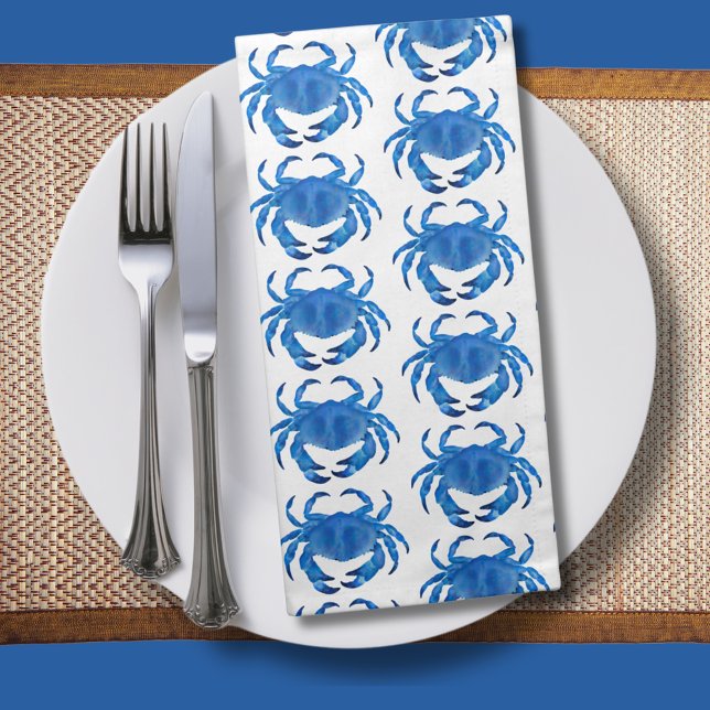 Blue Crab Pattern Cloth Napkin (Blue crab pattern crustacean cloth napkin and matching kitchen/dining homeware range.)