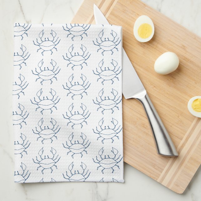 Blue Crab Pattern - Coastal Kitchen Towel (Quarter Fold)