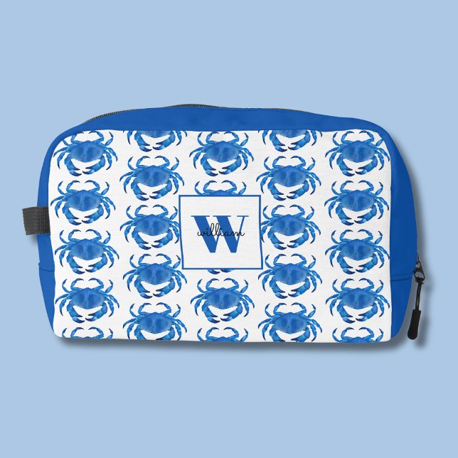 Blue Crab Pattern Dopp Kit (Blue crab personalized dopp kitt bag front)