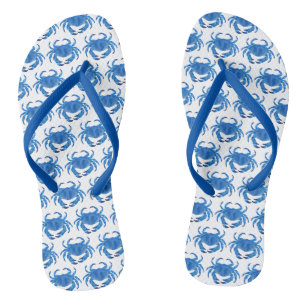 Blue crab pattern flip flops