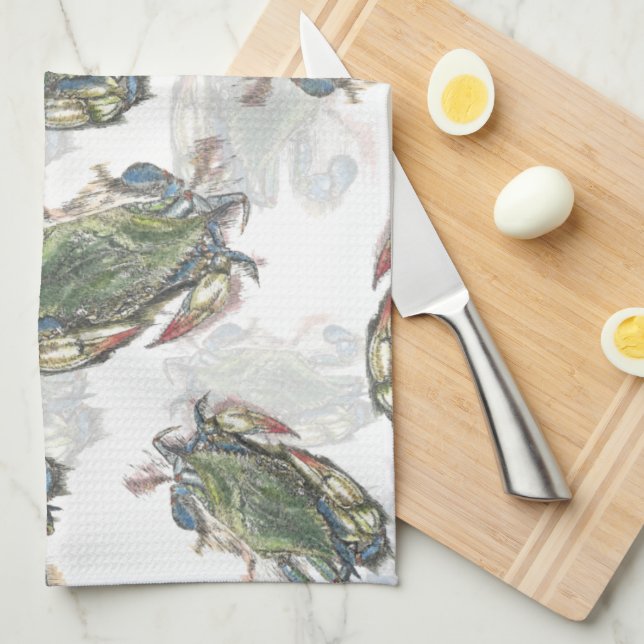 Blue Crab Pattern Kitchen Towel (Quarter Fold)