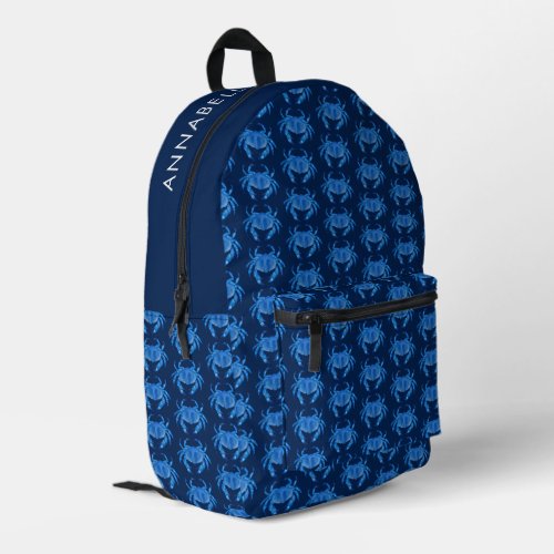 Blue Crab Pattern Name Printed Backpack