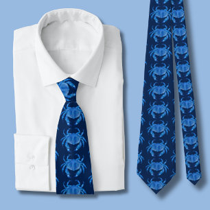 Blue Crab Pattern Neck Tie