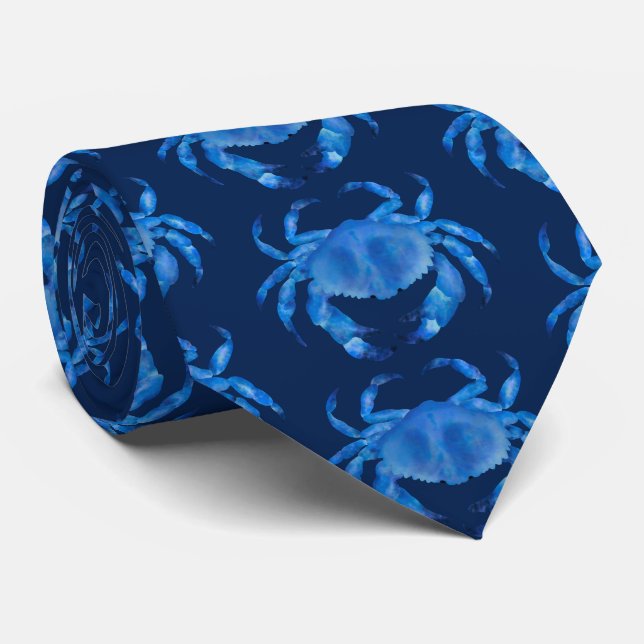 Blue Crab Pattern Neck Tie (Rolled)