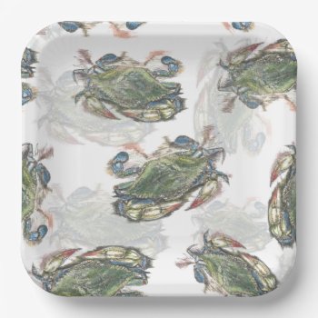Blue Crab Pattern Paper Plates by Eclectic_Ramblings at Zazzle