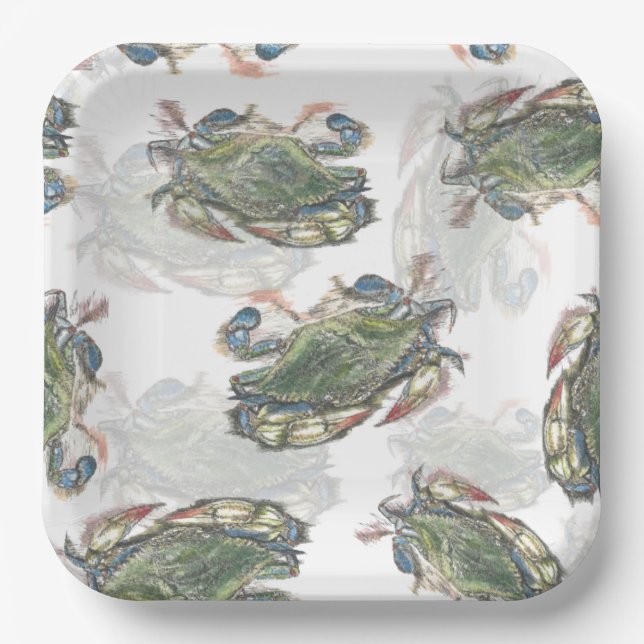 Blue Crab Pattern Paper Plates (Front)