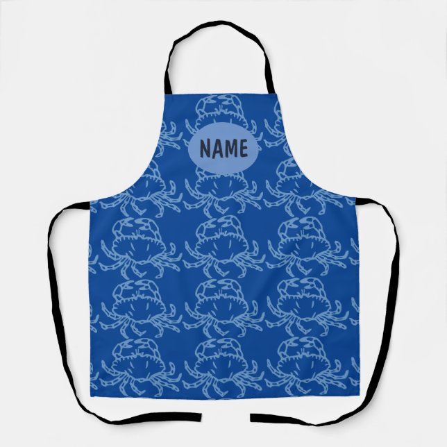 Blue Crab Pattern Seafood Cook's Apron Customize (Front)