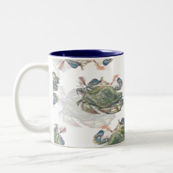 Blue Crab Pattern Two-tone Coffee Mug by Eclectic_Ramblings at Zazzle