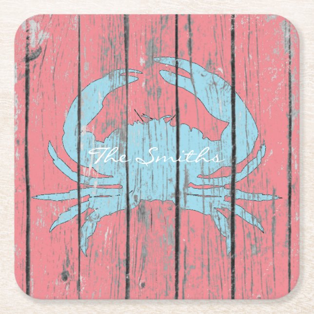 Blue Crab Personalize Square Paper Coaster (Front)