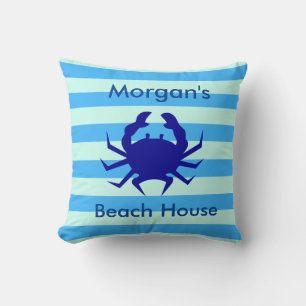 Blue Crab Personalized Beach House Throw PIllow