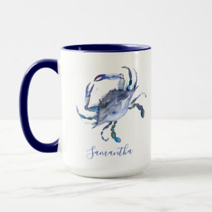 Blue Crab Personalized Beach Theme Coffee Mug