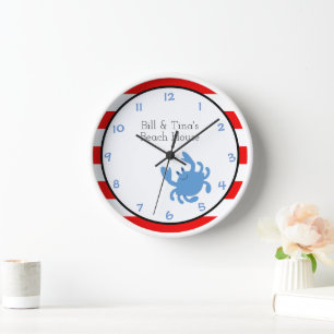 Blue Crab Red Nautical Personalized Wall Clock
