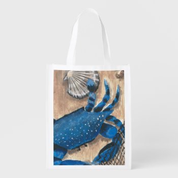 Blue Crab Reusable Grocery Bag by Eclectic_Ramblings at Zazzle
