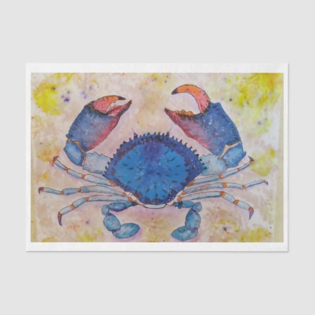 Blue Crab Salty Sidewalker Art by Elizabeth Rober  Tissue Paper (Front)
