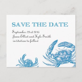 Blue Crab Save The Date Announcement Postcard by designaline at Zazzle