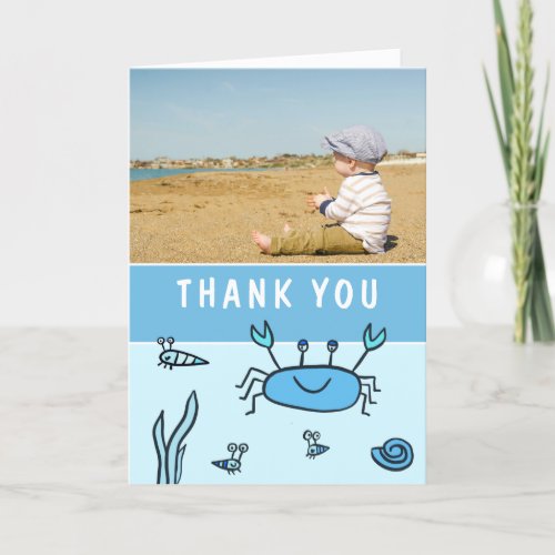 Blue Crab Sea Animals Boy Photo Birthday Thank You Card