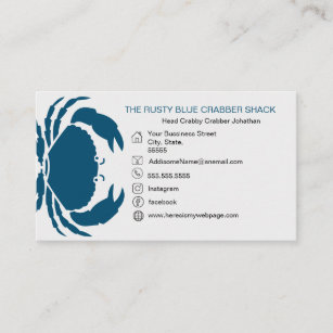 Blue Crab Seafood Black White Simple Nautical Business Card