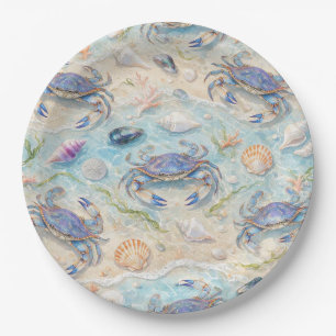 Blue Crab & Seashell Paper Plates