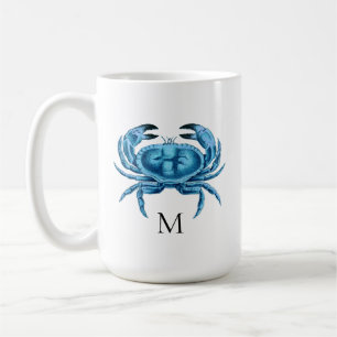 Blue Crab Seaside Monogram Coffee Mug