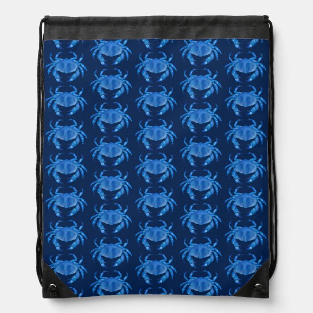 Blue Crab Seaside Ocean pattern Drawstring Bag (Front)