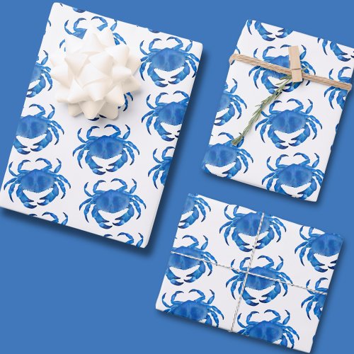 Blue Crab Seaside Ocean pattern Wrapping Paper Sheets