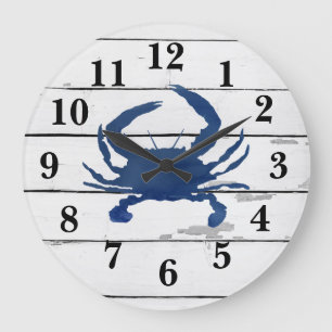 Blue Crab Ship Beach Rustic Painting Large Clock